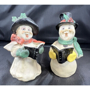 Vintage Allyson Nagel‎ 1995 Snowman Caroler Christmas 4.5" Tall lot of 2 chip